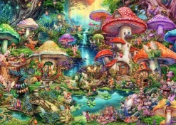 Ravensburger Fantasy|Tekening<Merry Mushroom Village - Aimee Stewart - puzzel van 1000 stukjes