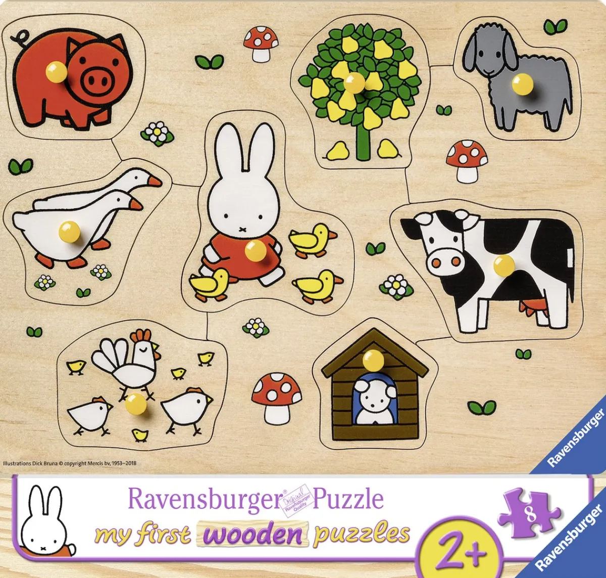Kinderen Ravensburger Houten Insteekpuzzels|2-99<Nijntje op de boerderij - 8 stukjes