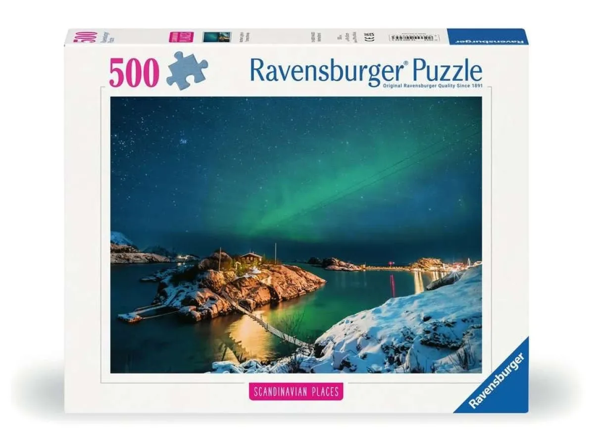 Kinderen Ravensburger Landschappen|Steden En Gebouwen<Noorderlicht bij Bergsfjord - puzzel van 500 stukjes