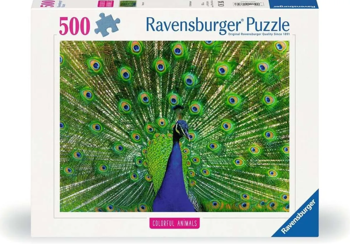 Kinderen Ravensburger Dieren|Legpuzzels<Pauw - Kleurrijke Dieren - puzzel van 500 stukjes