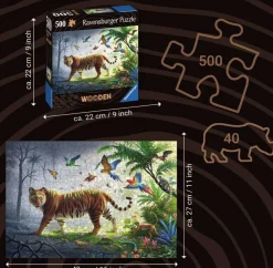Kinderen Ravensburger Speciale Vorm|Dieren<Tijger in de jungle - Houten Contourpuzzel - 500 stukjes