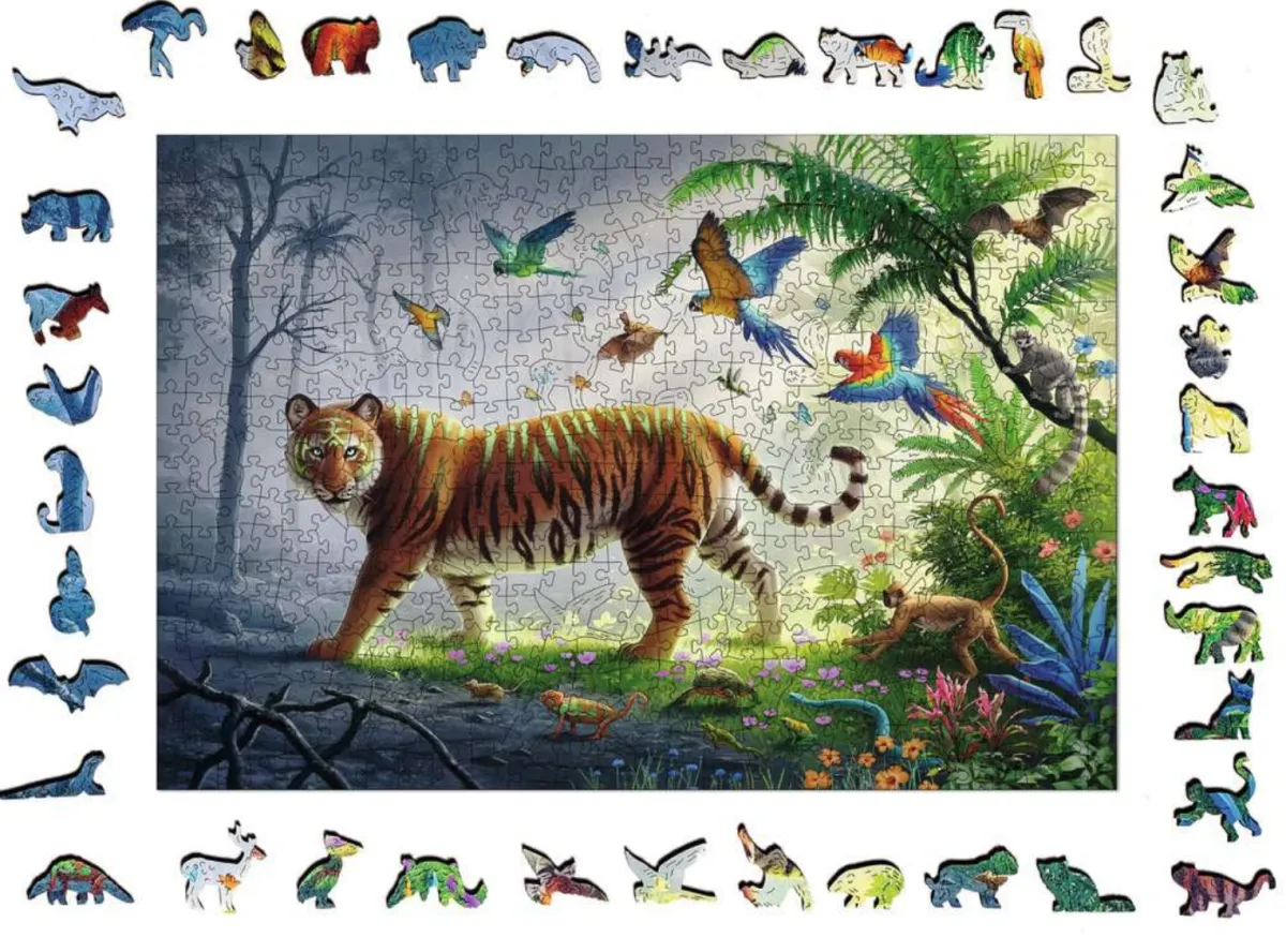 Kinderen Ravensburger Speciale Vorm|Dieren<Tijger in de jungle - Houten Contourpuzzel - 500 stukjes