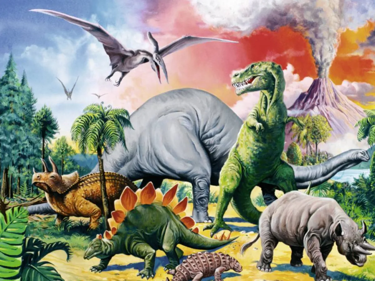 Kinderen Ravensburger Tekening|Dieren<Tussen de dinosauriërs - 100 stukjes XXL