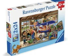 Kinderen Ravensburger Tekening|Dieren<Vliegtuig- & treinreparatie - 2 puzzels van 24 stukjes