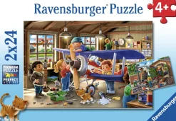 Kinderen Ravensburger Tekening|Dieren<Vliegtuig- & treinreparatie - 2 puzzels van 24 stukjes