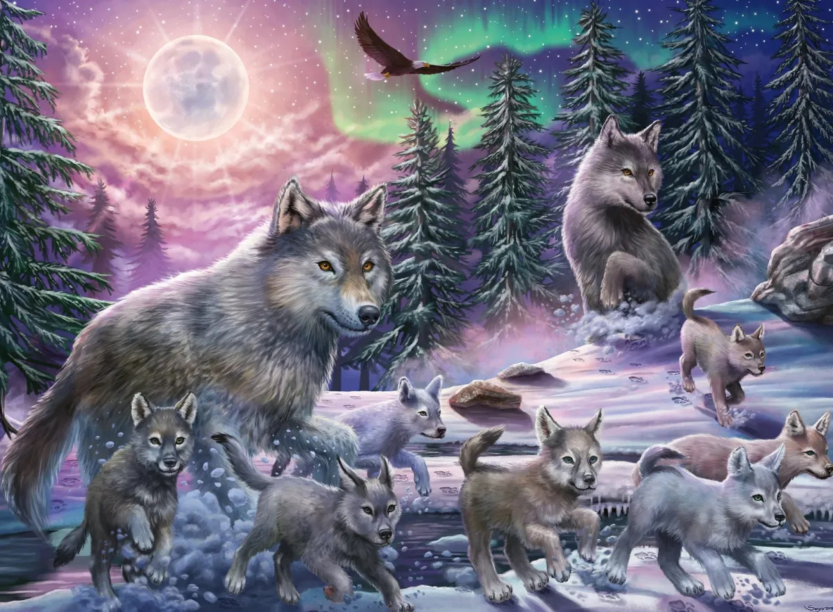 Kinderen Ravensburger Dieren|Legpuzzels<Wolven in het noorderlicht - puzzel van 150 stukjes