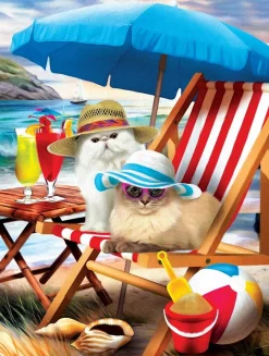 SUNSOUT Tekening|Dieren<Beach Cats - legpuzzel van 300 XXL stukjes